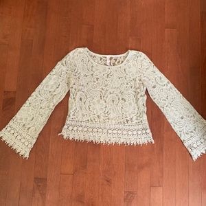 Gray Lace Boho Shirt w/ Bell Sleeves